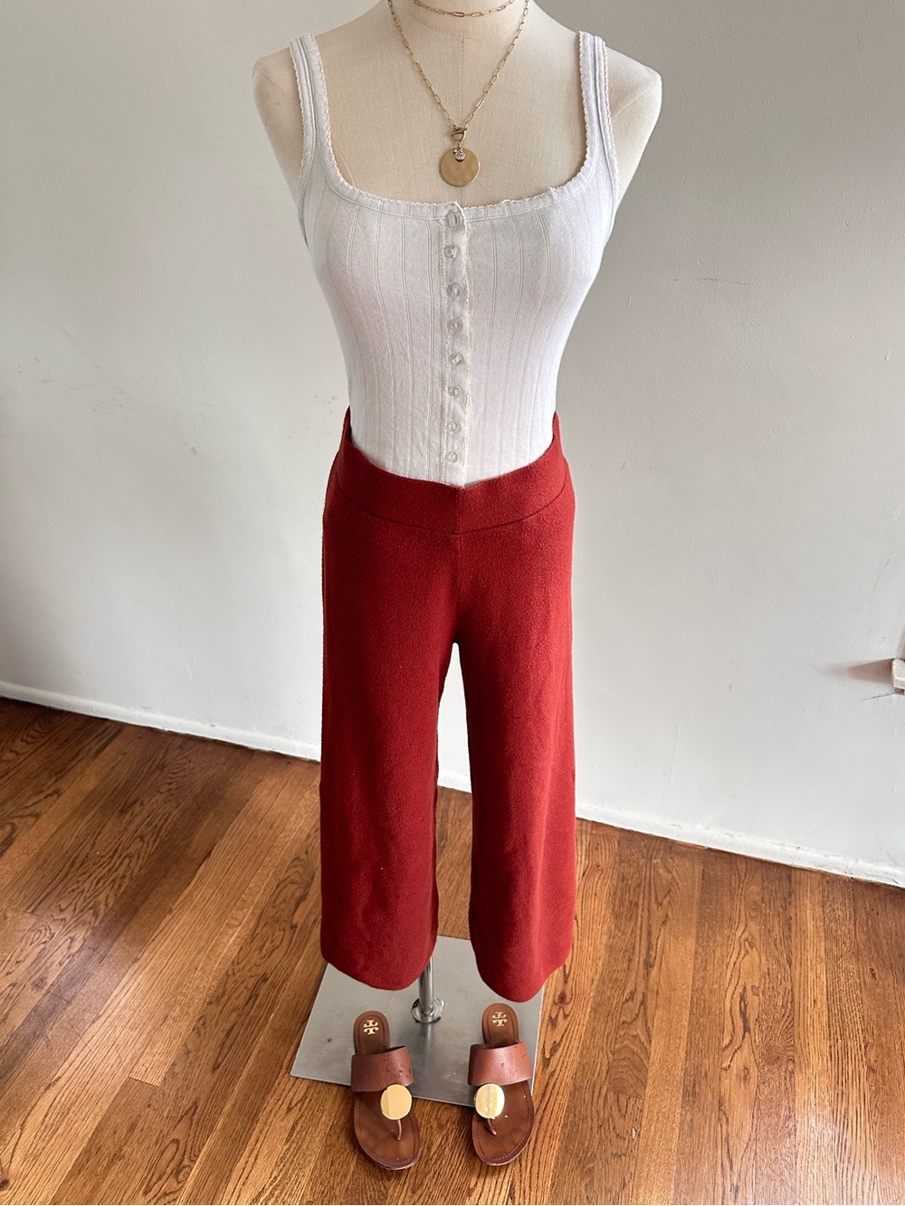 Nine West Burnt Orange Knit Wide Leg Cropped Pants Pull-On Stretch Size M